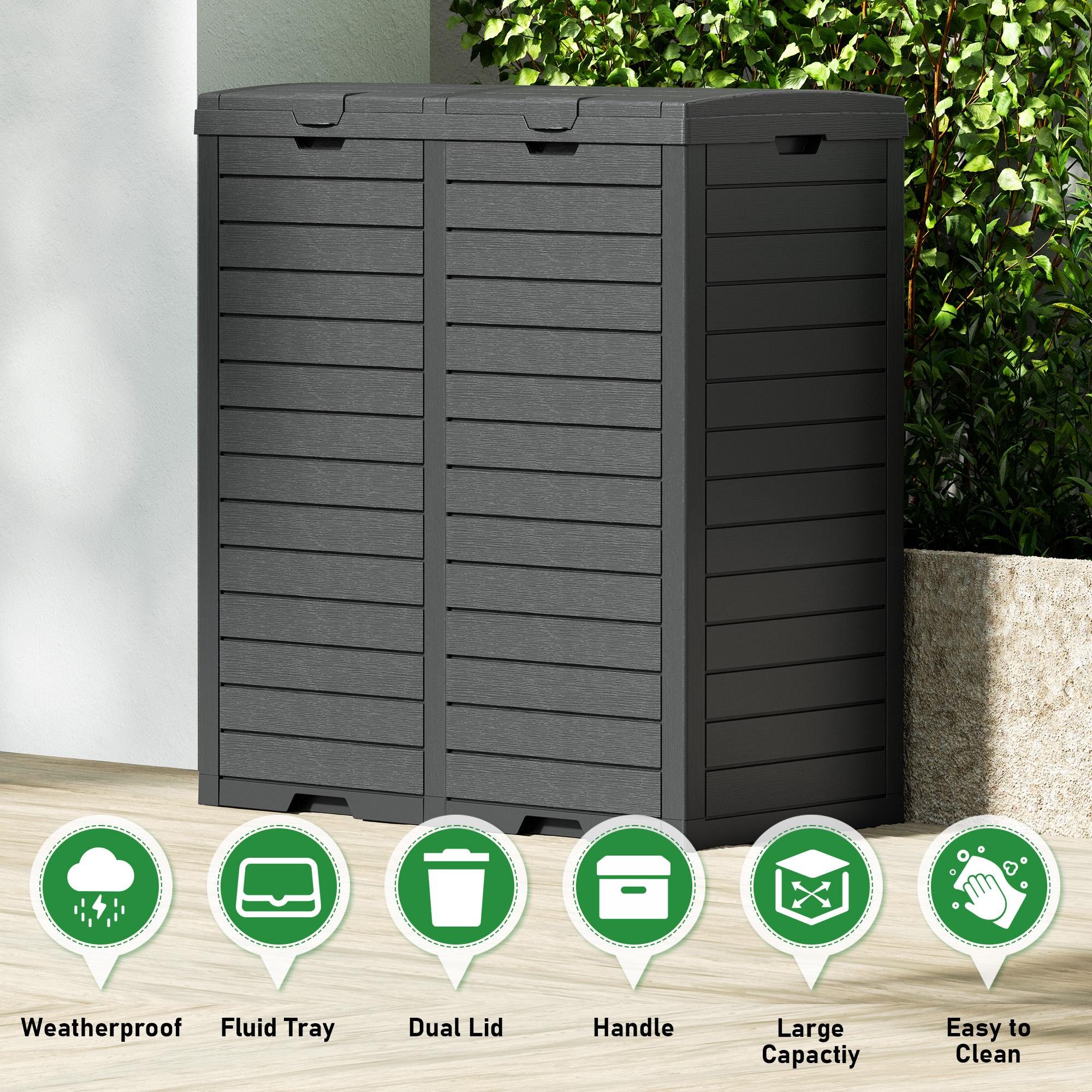 RIWENGO 62 Gallon Outdoor Trash Can Waterproof Garbage Can with Tiered Lid and Drip Tray Resin Outside Trash Bin for Patio Backyard Deck