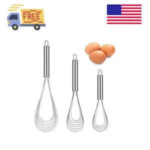 3 Pieces Stainless Steel Kitchen Flat Whisk Set Stainless Steel Flat Wire Egg