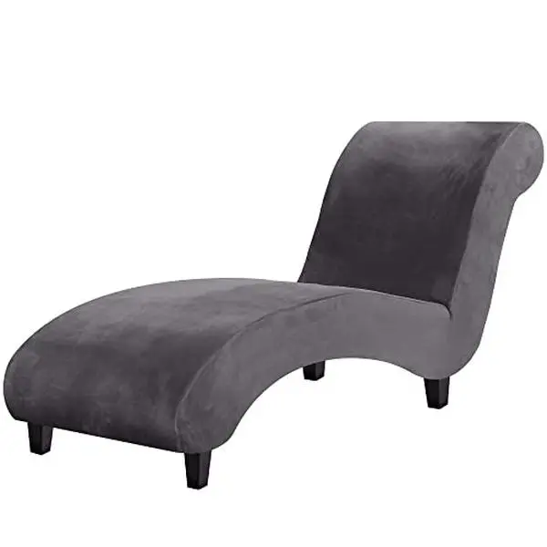 Chaise Lounge Cover Velvet Chaise Lounge Couch Cover High Stretch Chaise Lounge Slipcover Luxury Lounge Chair Cover for Living Room Soft Furniture Protector for Dog, Machine Washable, Grey