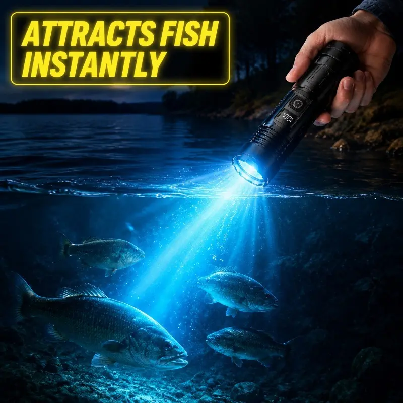 The Latest Fishing Flashlight In 2026, With Blue Light Mode That Can Attract Fish To Approach, High Lumen Rechargeable Aluminum Alloy Head Flashlight, Portable Flashlight With Hand Rope And Blue Light Wick