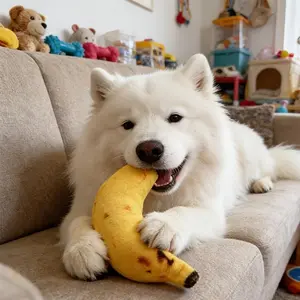 Two Squeaky Banana Dog Toys - Durable, Soft Polyester Chew Suitable for Small to Large Breeds - Interactive Teething And Anxiety Relief Pet Toys, No Batteries Required