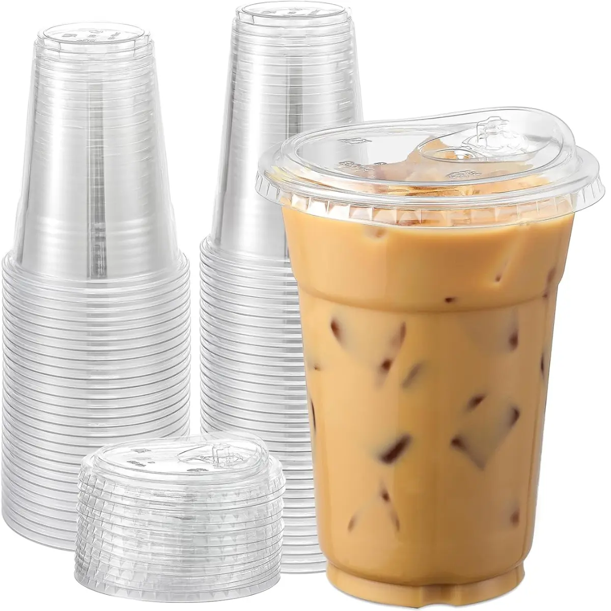 Crystal Clear Plastic Cups With Sip Lids, Disposable Cups With Sip Through Lids for Iced Coffee, Smoothie, Milkshake, Cold Drinks
