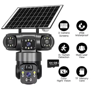 4K Solar-Powered Wireless Wifi Security Camera | 360° Triple-Camera Pan/Tilt Rotation, Motion Detection Alarm, Night Vision, Two-Way Audio, Auto-Tracking, Solar Panel,Fathersday gift - Suitable For Outdoor Home/Business/Warehouse Monitoring,home safety