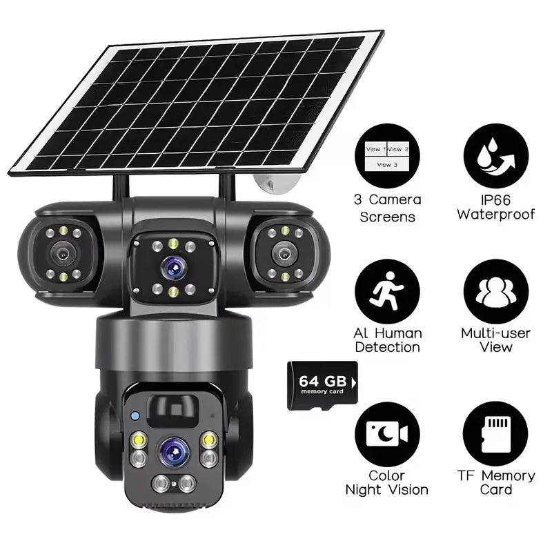 8MP Wireless Outdoor Solar Security Camera with Solar Panels, Wi-Fi Dual-Band (2.4GHz & 5GHz) PTZ Battery-Powered Smart Home Gadget, 360° View, Color Night Vision, Spotlight Siren, PIR Motion Sensor, 2-Way Audio, Alexa-Compatible