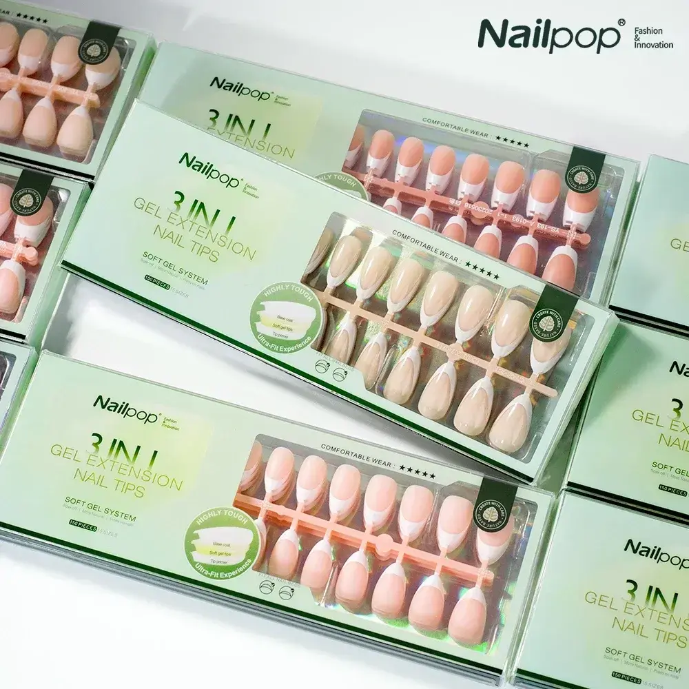 3 in 1 French Gel Nail Tips 150PCS French Press on Nails Short Coffin Tips No Need to File Fake Nails for Nail Art DIY