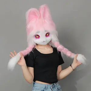 Archi Handwork Animal Kig Fursona Miss Rabbit Head Mask Headwear Furry Fursuit Easter Bunny Cosplay Performance Props