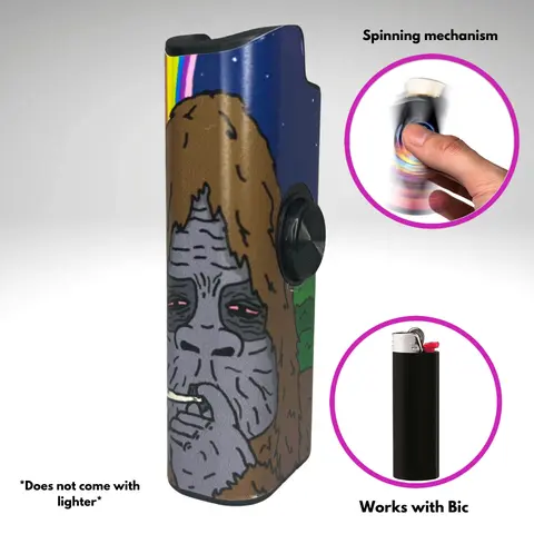 FLKR LYTR Patented Sasquatch-Style Rotating Spinner Lighter Cover for Bic Lighters - Multi-Function Plastic Matte Adult Accessory, 2.35×1.04×0.63 Inches Standard-Size Lighter Covers for Fidget Enthusiasts (Home Supplies)