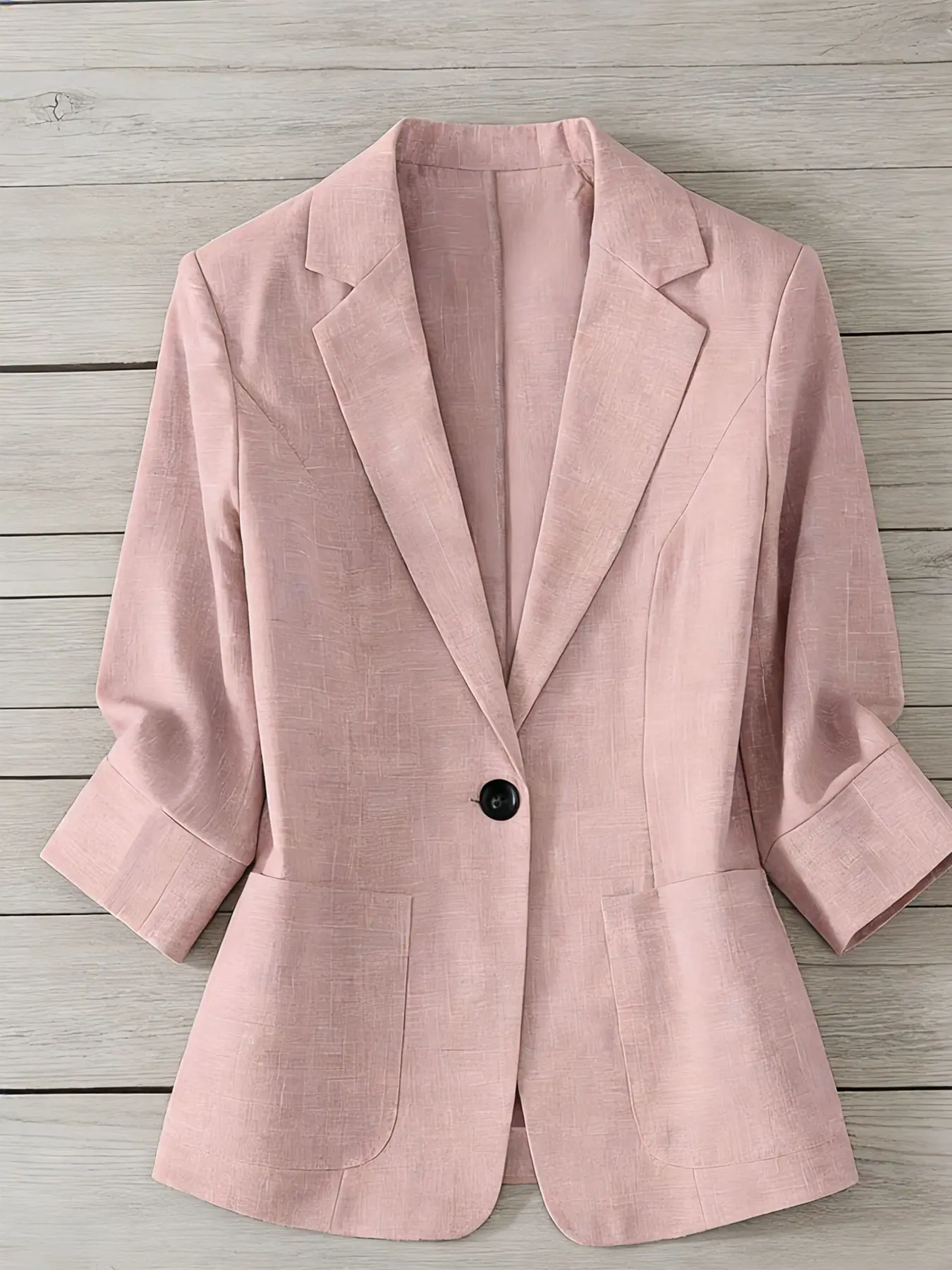 A women's plain lapel single-breasted one-button mid-sleeve double-pocket Fitted Work Office Suit jacket, suitable for spring and autumn seasons suitable for office and daily wear, Womenswear, Minimalist