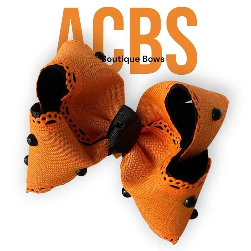 ACBS Hair Clips Pink & Blue Boutique Bow 5 Inches Handmade in USA, Fall Halloween Bow