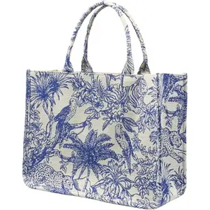 Luxury Large Tote Bag Retro Embroidery Jacquard Handbag Cotton Linen Bags for Women