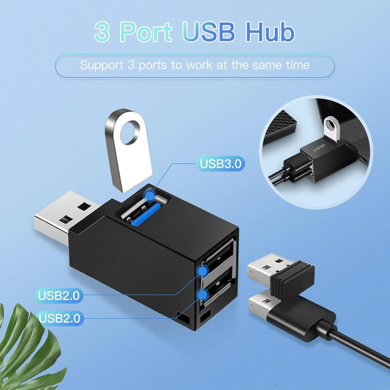 USB 3.0 Hub, 3-Port High Speed Splitter, Multiple USB Port, Plug and Play USB Hub for MacBook, MAC Pro/Mini, iMac, Surface Pro, XPS, Notebook PC, USB Flash Drives, Mobile HDD