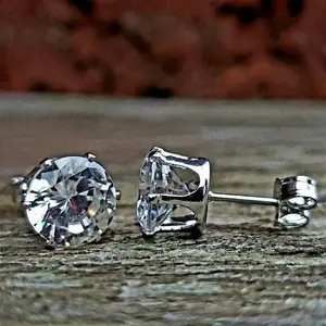 Unisex Men Women Hip Hop Iced Bling White Gold plated Solitaire 9mm CZ Stone Stud Luxury Earring Earrings