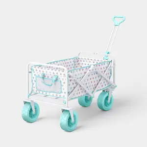 Disco Hearts Wave Collapsible Beach Wagon White/Teal - Roller Rabbit