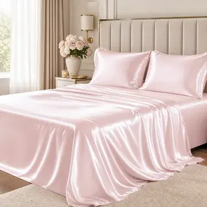 Sasttie Satin Sheets Queen Size - 4 Pieces Luxury Soft Black Silky Bed Sheets Set with Pillowcases - Smooth Silk-Like Satin Fabric, Reinforced 14 Inches Pocket, Oeko-Tex Certified