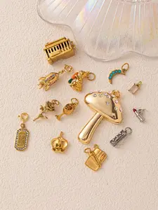 Limited Time Sale! 18K Gold Plated Enamel Charms Set, Mushroom Rabbit Rocket Rose Pendants, Stainless Steel DIY Jewelry Findings, Best Gift for Her, TikTok Trending Accessories
