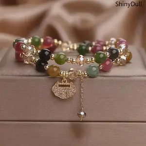 Women’s High-End Rainbow Stones Sports Wristband - Beaded Bracelet Set, Stackable Bracelet, Double-Layer Bohemian Design, Longevity Lock Good Luck Charm, Unique Sports & Outdoor Accessory Jewelry