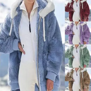 2024 Hot New Autumn and Winter Loose Plush Zipper Hooded Jacket Women's Fur  Spring