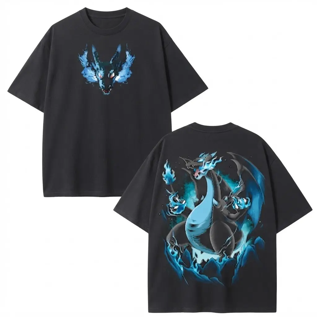 Charizard Dragon Gaming Graphic Tee Oversized Black T-Shirt
