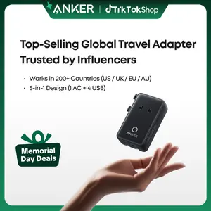 Anker Nano Adapter, 5-in-1 Ultra-Compact Global Charger with 2 USB-C, 2 USB-A, and 1 AC, Perfect for International Travel (1-Pack)