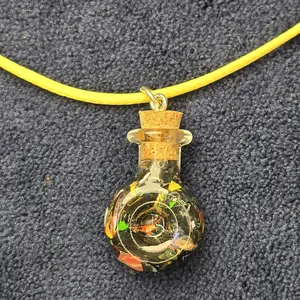 Donut Fairy Bottle Necklace, Acrylic  Paint Confetti 18 Inch Waxed Cord Nickel Free; Handmade Unique Accessory