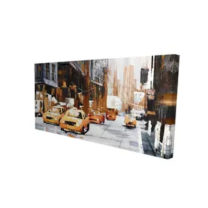 Begin Home Decor 2080-2448-CI5 24 x 48 in. Big City Street Canvas with Yellow Taxi - Brown Bedroom Decor