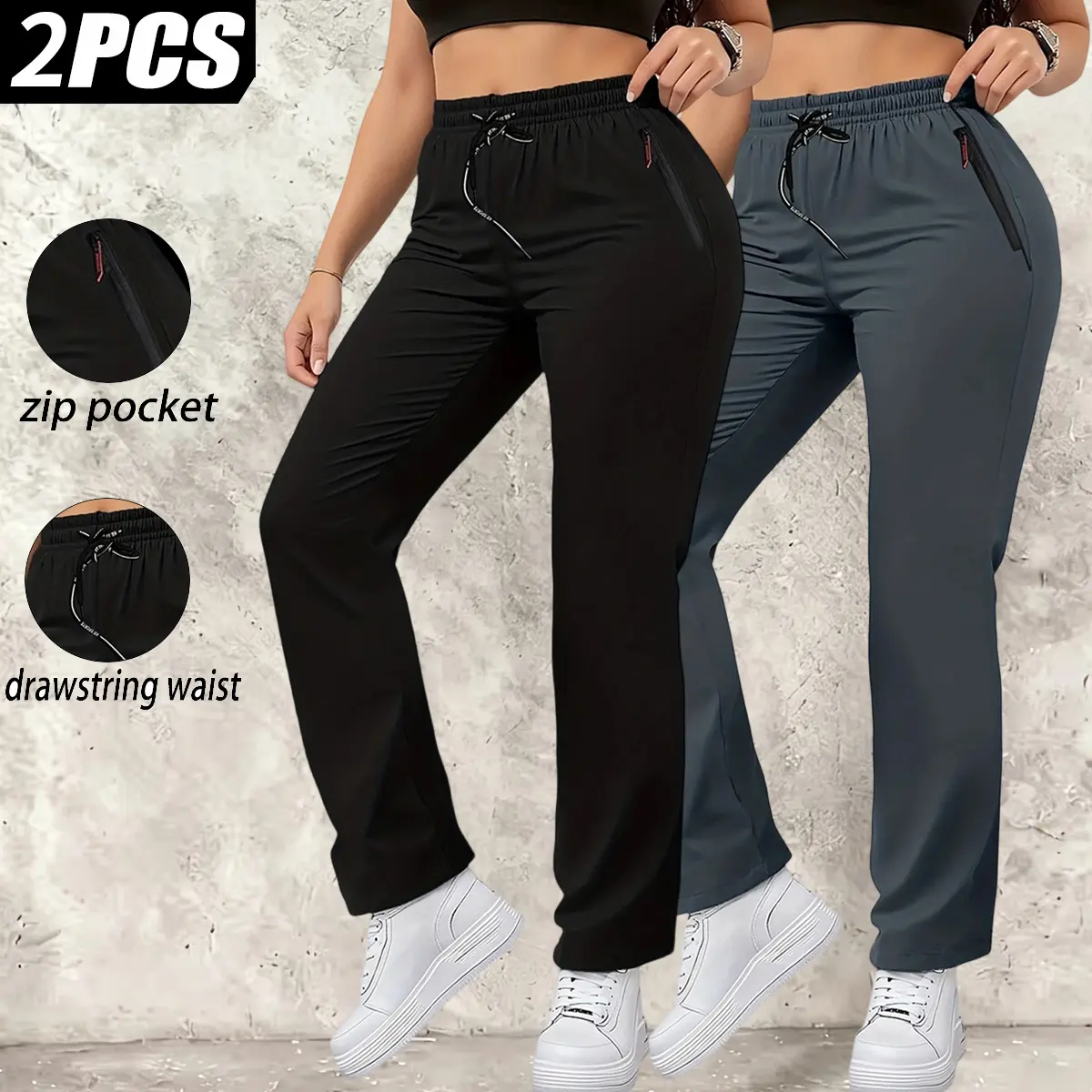 2-Pack Women's Activewear Jogger Pants, Breathable Athleisure Fitness Bottoms with High-Capacity Pockets and Drawstring for Outdoors, Street Style Joggers