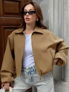 Women's Bomber Jacket Spring Fall Long Sleeved Top White Black Sports Shirt With Zipper Streetwear Casual Fit Outerwear Women's Jacket New Fashionable Pilot Jacket Women Outerwear Coats
