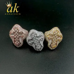 Cross Finger Ring Full Iced Out Zircon Prong Cubic Zirconia Fashion Luxulry Women Hip Hop Jewelry