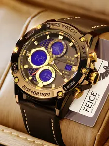 FEICE Men's Luxury Watch,Multi-functional sport Watches, Luminous Waterproof Alarm Chronograph Watch-Black and Silver Mode