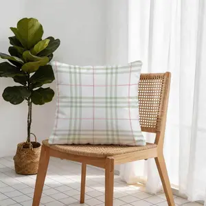 1 Piece Vintage Sage Green Pink Plaid Throw Pillow, HD Digital Printed Cushion, Non-Fading Soft Accent Pillow with Hidden Zipper for Sofa Bed Chair & Car Decor, 18x18 Inches (No Insert)