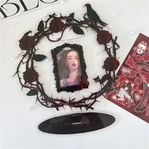 Night Rose Rotating Acrylic Photo Frame – 3 Inch Spinning Display Stand for Idol Photo Cards, Fan Merch, K-Pop Collectibles