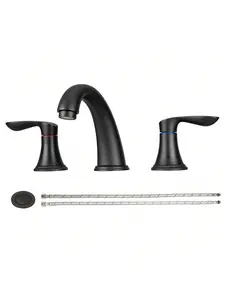 8 Inch Bathroom Faucet, Bathroom Faucets For Sink 3 Hole, Widespread Matte Black Bathroom Faucet With Pop Up Drain And CUPC Lead-Free Hose (Silver/Brushed Nickel/Matte Black/Glod)