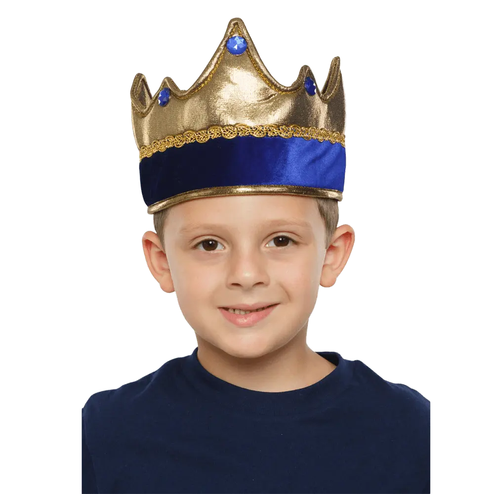 Kids Royal King Crown with Gems – Adjustable Gold Velvet Costume Accessory for Boys & Girls – Headwear For Dress Up, Birthday Party, Halloween, Role Play & Pretend Play
