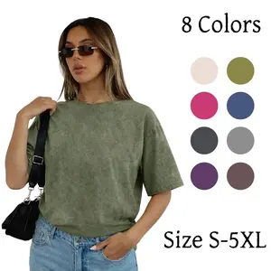 New Women's Washed Vintage Short Sleeve T-Shirt, Acid-Wash Finish, Loose Fit, Round Neck, Casual Oversized Tee, Soft Fabric, Everyday Pullover Top