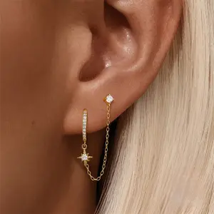 Double-Hole Star Chain Earrings  14K gold-plated, hypoallergenic, lightweight, and comfortable—the perfect gift for women