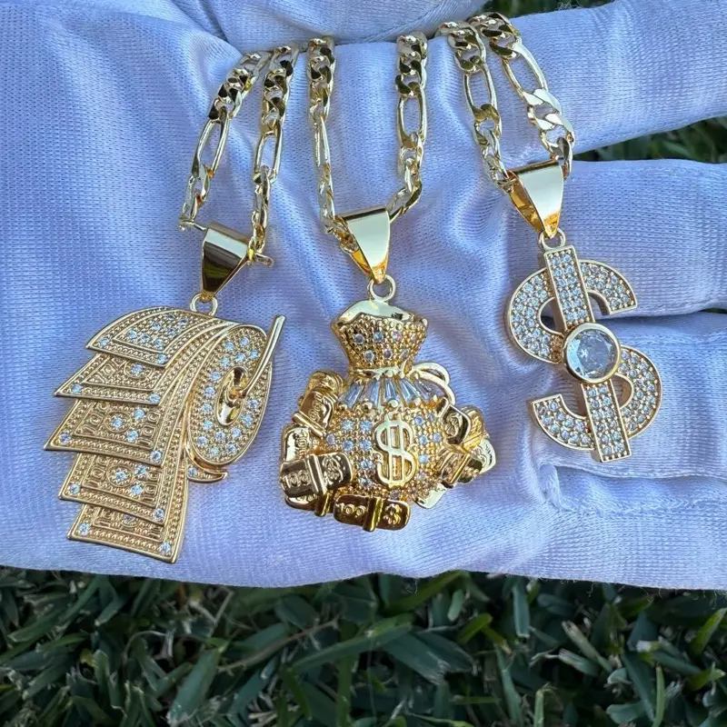 Bling Statement Sign Necklace with Chain - Gold Plated  Color Options, Includes Decorative Elements and Clasp