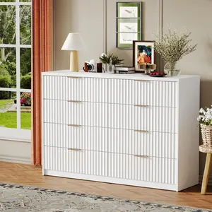 Garvee Fluted Dresser for Bedroom, 8 Drawer Double Dresser, Large Capacity & Anti-Tip, Modern Chest of Drawers with Metal Handles, Wooden Dressers Closet Storage Organizer for Living Room Hallway Entryway