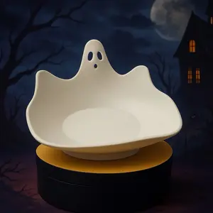 Decorate Ghost Bowl - Halloween Themed Plastic Bowl with Unique Ghost Shape for Treats & Snacks - Compact 8x7.5x5 Inches Halloween Decor Tableware