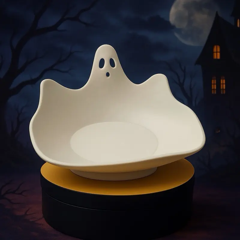 Decorate Ghost Bowl - Halloween Themed Plastic Bowl with Unique Ghost Shape for Treats & Snacks - Compact 8x7.5x5 Inches Halloween Decor Tableware