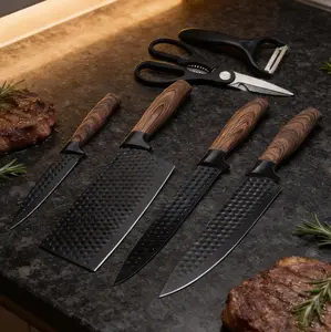 Premium 6-Piece Hammered Kitchen Knife Set with ABS Handles, Scissors & Peeler for Daily Meal Prep