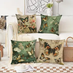 A set of 4 pillowcases, . They are decorative sofa throw pillowcases, a set of linen cushion covers, featuring a modern farmhouse style for home decoration, suitable for sofas, living rooms and bedrooms. Mellow 18x18" Pillow Cover