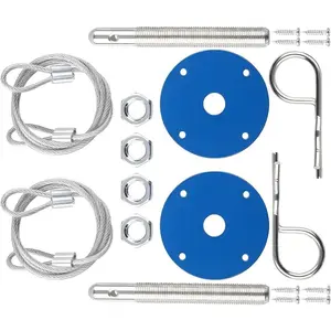 Hood Pins Kit for Car, Vehicle Quick Latch Hood Pin Lock Clip with Racing Lanyard, Automotive Exterior Engine Cover Lock Accessories, Universal for Automobile RV Truck (Blue)