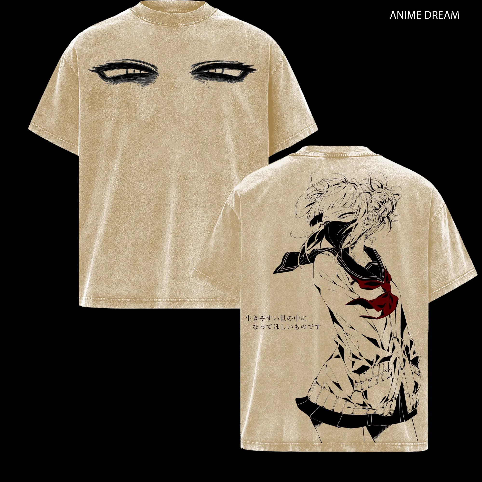 Himiko Toga My Hero Academia Anime Double Printed Vintage Washed Tee Unisex Oversize Anime Manga Washed Heavyweight Cotton T-shirt