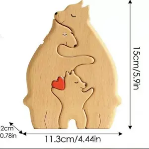 Solid Wood Customizable Text Wooden Bear Family Puzzle Ornament, DIY Home Decoration, Heartwarming Gift for Mother's Day-Father's Day
