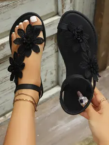 2026 Floral Braided Strap Flat Sandals, Open-Toe, Soft Rubber Sole, Casual Style, Comfortable & Durable, Perfect for Spring/summer