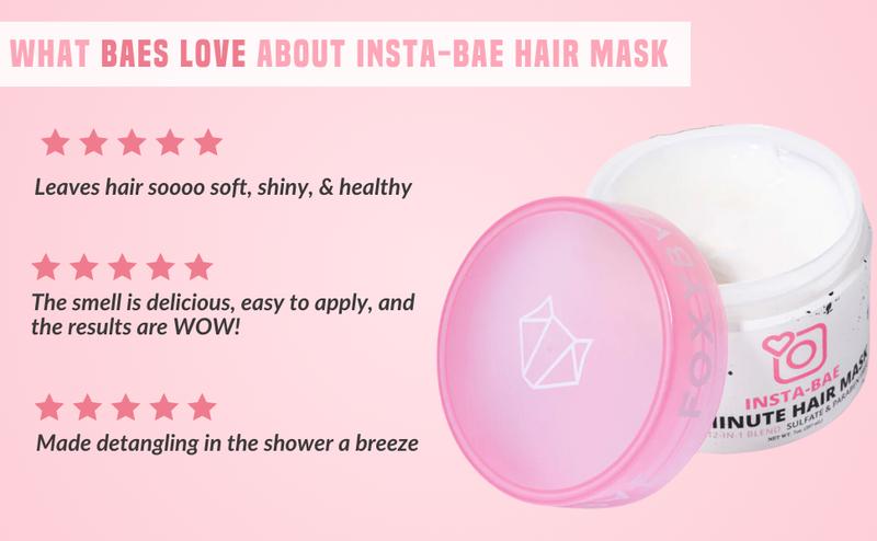 FoxyBae Insta-Bae 3-Minute Hair Mask with Biotin & Argan Oil – Hydrate, Strengthen & Repair Dry or Damaged Hair – Deep Conditioning, Moisturizing & Nourishing Haircare Treatment for Soft, Silky Results (Pink)