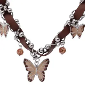 American Hottie Butterfly Necklace Murad Brown Vintage Premium Leather Collarbone Chain