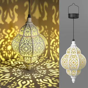 Hanging Solar Lights Outdoor Garden Decor Solar Lantern  Plastic Moroccan Outdoor Decorations for Patio Pathway Yard Backyard Garden Decorative (1, White)