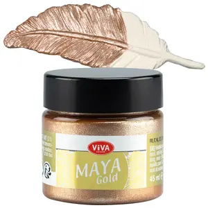 Viva Decor Maya Gold (Rose Gold) 1.52 Fl Oz - Shiny metallic acrylic paint for creative works on wood, glass, and porcelain. Impact-resistant, smudge-proof, and weatherproof for long-lasting results