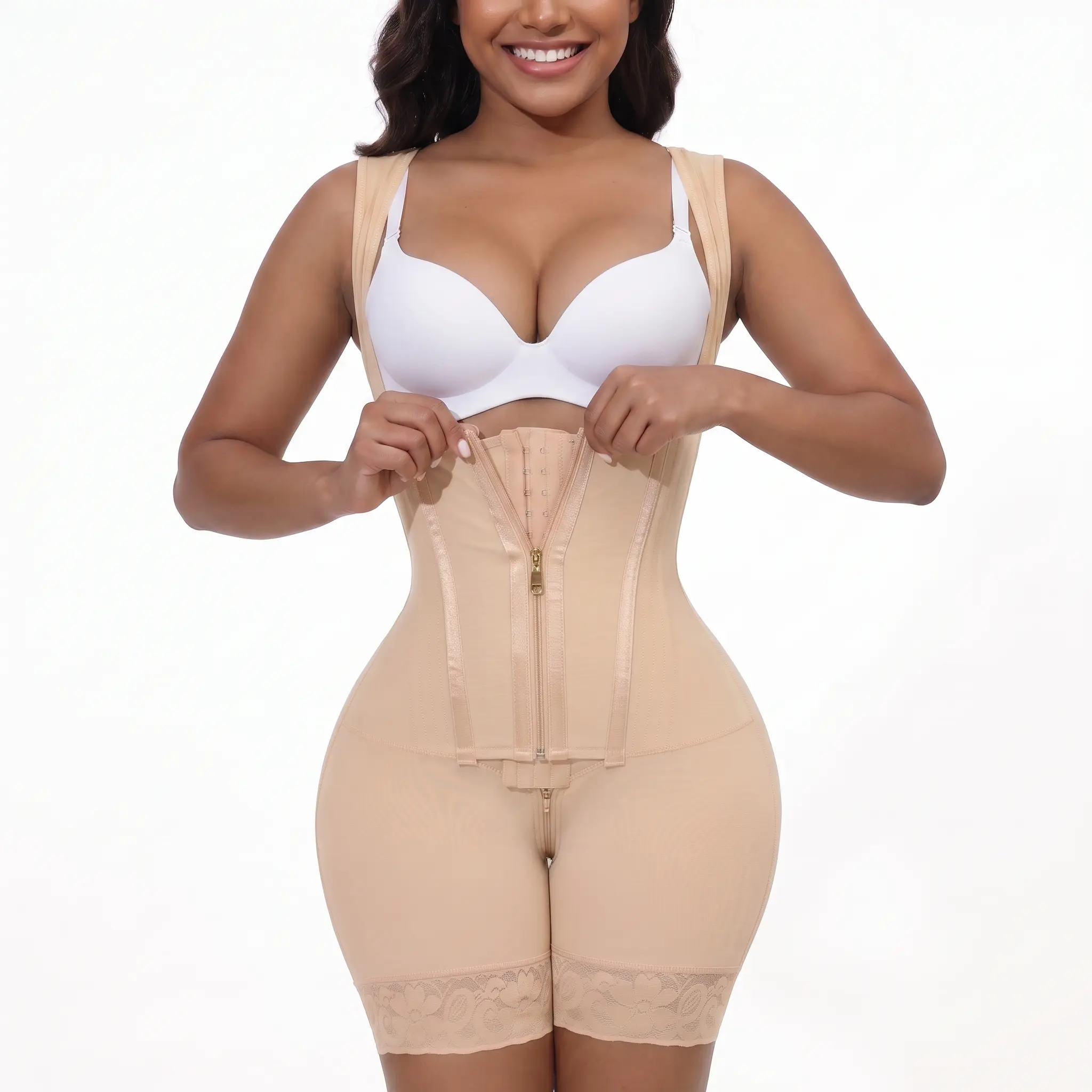 Curvy Body Smart Fit Extra hip Butt Stretch Faja 2-Layer Silky Sculpting Bodysuit Hourglass Shapewear for Women with Seamless Compression  Mid-Thigh Design Basic Minimalist firming shape slimming Tummy Control Shaping Tummy Control Shaper bodysuits women